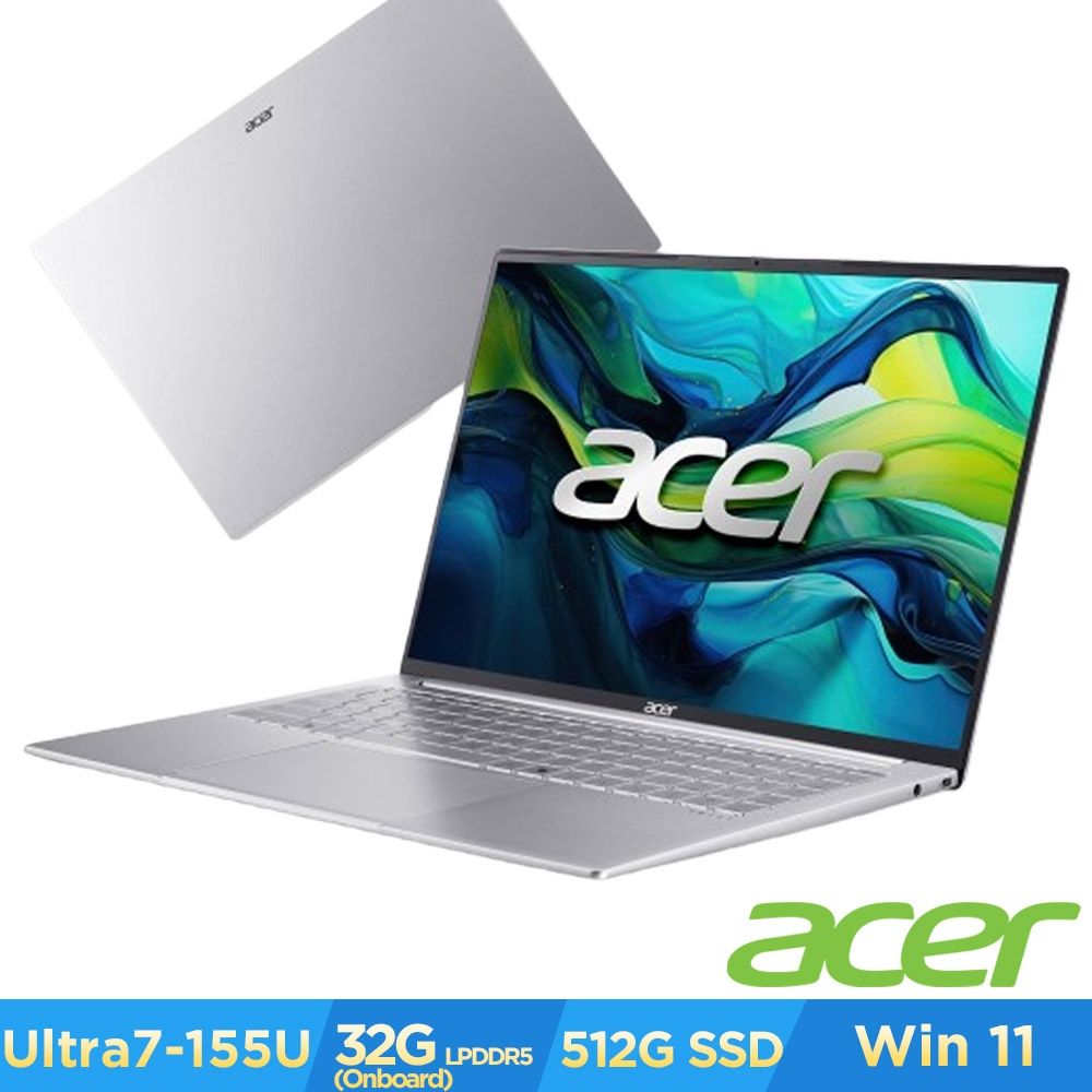 Acer 宏碁 Swift Lite SFL16-51M-74W7 16吋AI輕薄筆電(CU7-155U/32GB/512GB/Win11)