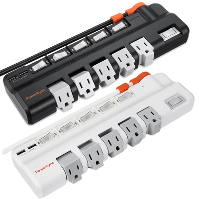 群加PowerSync 6開5插2埠3.4A USB旋轉插座電源延長線1.8米(黑-TR520118