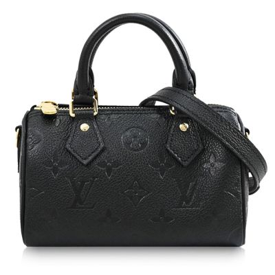 LOUIS VUITTON路易威登 LV M82450 Nano Speedy 經典壓花小牛皮手提/斜背兩用迷你波士頓包 (黑)