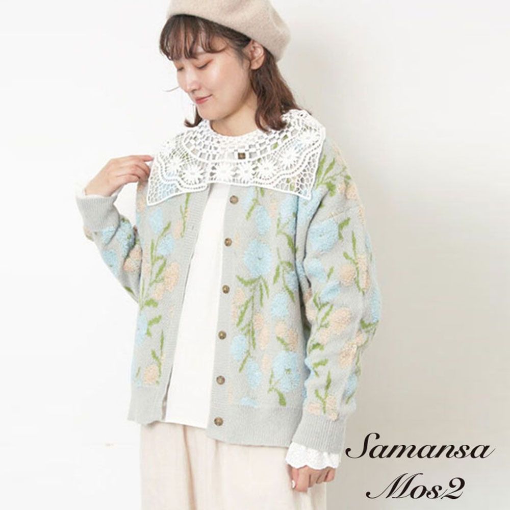 〚Samansa Mos2 〛甜感花卉提花排釦針織圓領罩衫