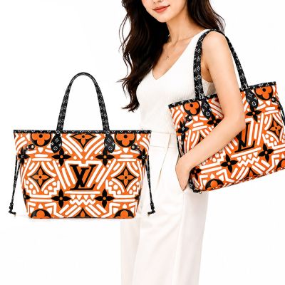 Louis Vuitton Neverfull MM 帆布印花塗鴉幾何托特包 (焦糖色)