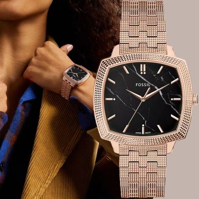 FOSSILx Nick Jonas 聯名 Machine Luxe系列 大理石面大三針方形手錶 開學購物季 送禮首選-37mm LE1226