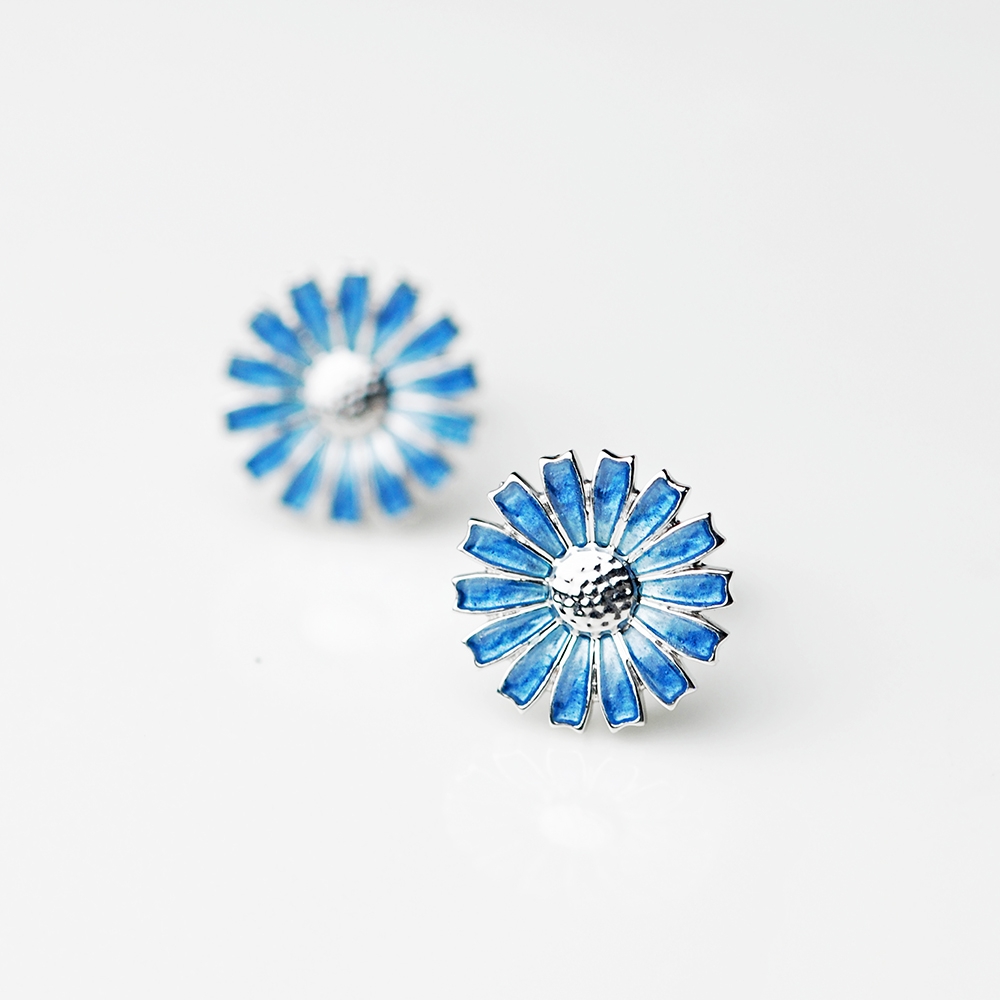 Georg Jensen Daisy 純銀藍瓷琺瑯雛菊針式耳環11mm | 耳環/其他| Yahoo