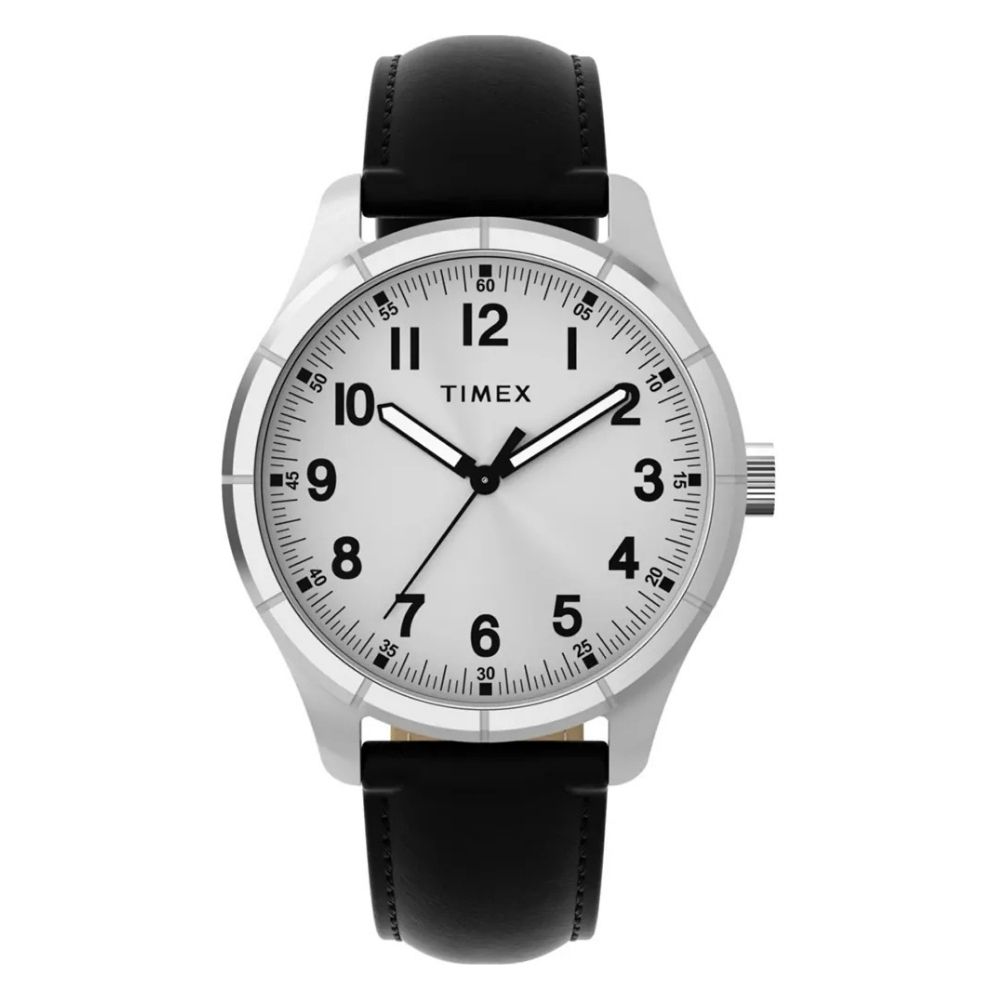 TIMEX 天美時 Main Street  42毫米 三針石英錶 皮革錶帶腕錶(白x黑 TXTW2Y16000)