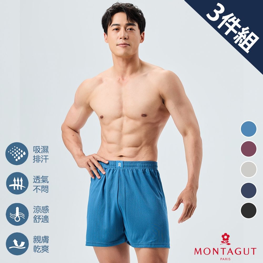 MONTAGUT夢特嬌 金典速乾透氣寬版平口褲-3件組 (水藍)