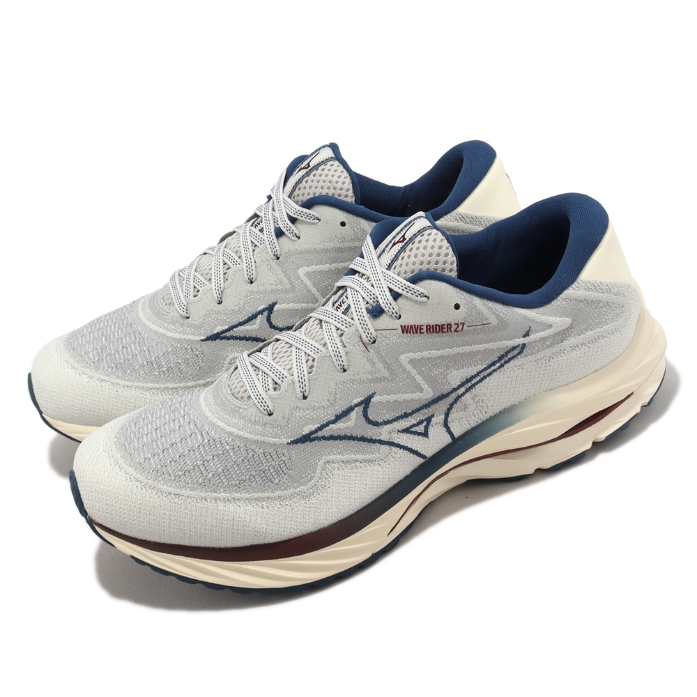 Mizuno 慢跑鞋Wave Rider 27 SSW 超寬楦男鞋灰藍避震運動鞋美津濃