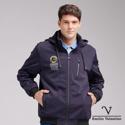 Emilio Valentino 範倫鐵諾 男裝保暖毛裡鋪棉可拆式連帽外套-藍(15-5K9978)