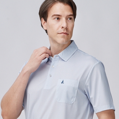 【JOHN DUKE約翰公爵】男裝吸排彈性抗UV襯衫領印花短袖休閒POLO衫 綠白(20-4V2825)