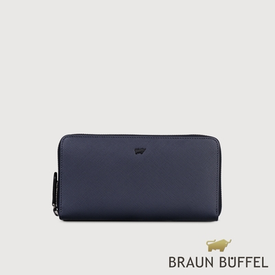 【BRAUN BUFFEL 德國小金牛】臺灣總代理 洛菲諾P-II 12卡拉鍊長夾-藍色/BF347-602-NY