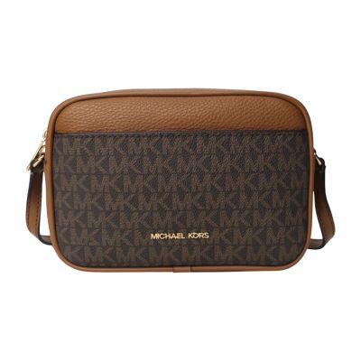 MICHAEL KORS 防刮拚接皮革mini斜背相機包(咖x駝)