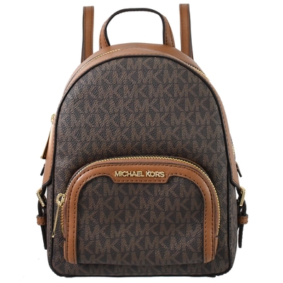 MICHAEL KORS JAYCEE 金屬LOGO迷你拉鍊休閒雙肩後背包(深咖)