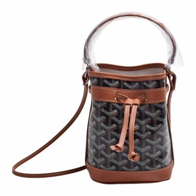 GOYARD 經典Mini Petit Flot系列帆布牛皮手提/斜背包(MINI-棕色)