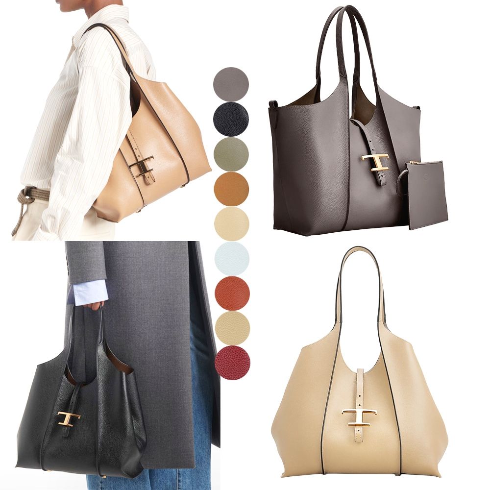 TOD S T Timeless 小型 牛皮肩背托特包-多色可選