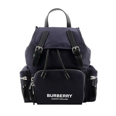 BURBERRY  The Rucksack軍旅中型白字LOGO尼龍後背包(深藍)