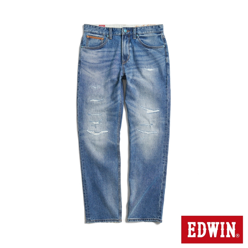 EDWIN 男裝 BLUE TRIP系列 刷破丹寧中直筒牛仔褲-拔洗藍