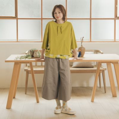 【MOSS CLUB】棉彈打褶繭型八分寬褲 黑 綠 駝
