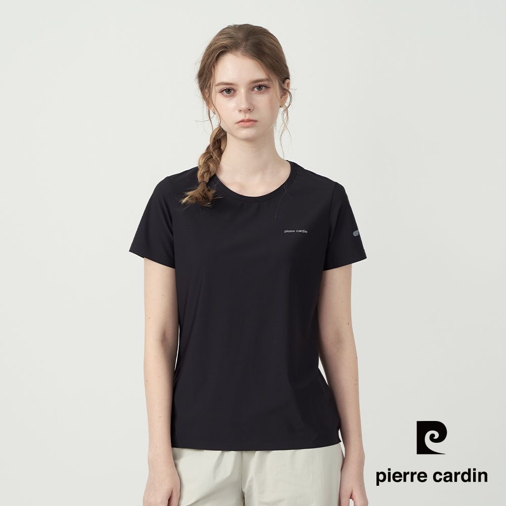 pierre cardin 皮爾卡登 網路獨家 男女款 冰絲速乾涼感短袖T恤/運動圓領上衣(多色任選) (女-黑色系)