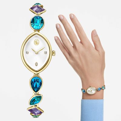 SWAROVSKI 施華洛世奇 Gema 杏仁形繽紛水晶手鐲式女錶 手錶 夏日煥新提案 送禮推薦-金/27x20mm 5749569