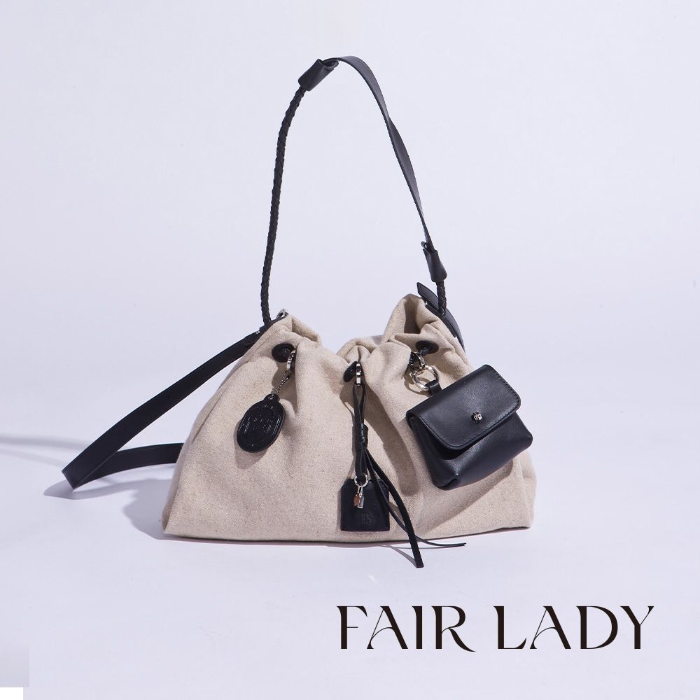 FAIR LADY 總監Eva選品 皮革撞色丹寧流浪包 亞麻黑 (9A0039)