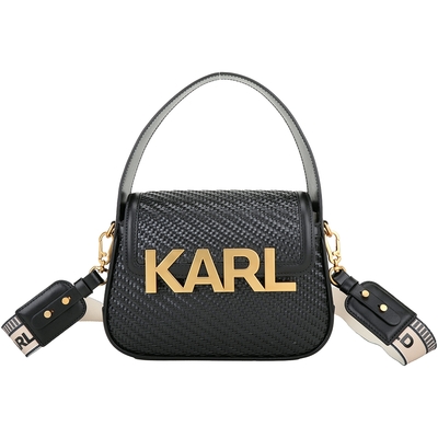KARL LAGERFELD K/Letters 字母編織拼牛皮斜背/手提包(黑色)
