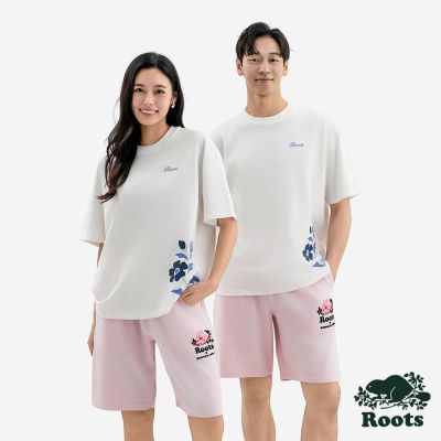 Roots中性-ROOTS FLORAL 短袖上衣-米白色