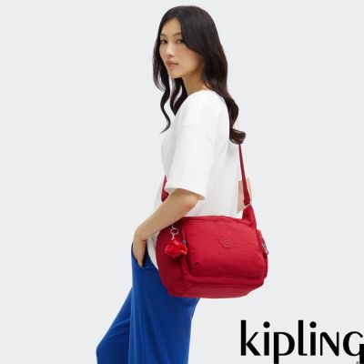 『牛角包』Kipling 寶石紅多袋實用側背包-GABB