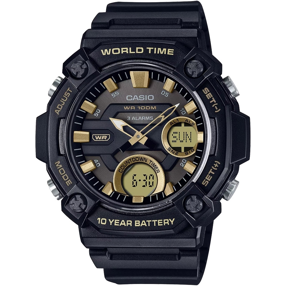 CASIO 卡西歐 10年電力 冒險精神 計時雙顯錶 618質感盛典 送禮首選-黑 AEQ-120W-9A