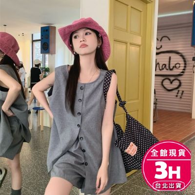 【梨卡】隔日到貨 女裝【套裝】背心 短褲 背心馬甲 顯瘦短褲 無袖背心 鬆緊腰短褲 休閒百搭 HZ0269【現貨24H】