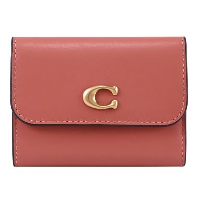 COACH C字LOGO三折式短夾(深桃-可拆式零錢包)