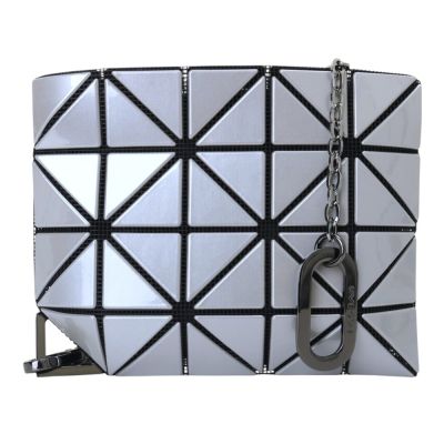 ISSEY MIYAKE BAOBAO 幾何方格4x5啵啵鍊帶零錢包(銀灰色)霧面