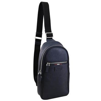 BALLY PHIL 烙印LOGO經典防刮拉鍊單肩後背包/斜背胸口包(深藍)