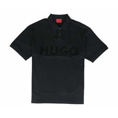 HUGO BOSS 純棉字母LOGO OVERSIZED短袖POLO衫(男款/黑)