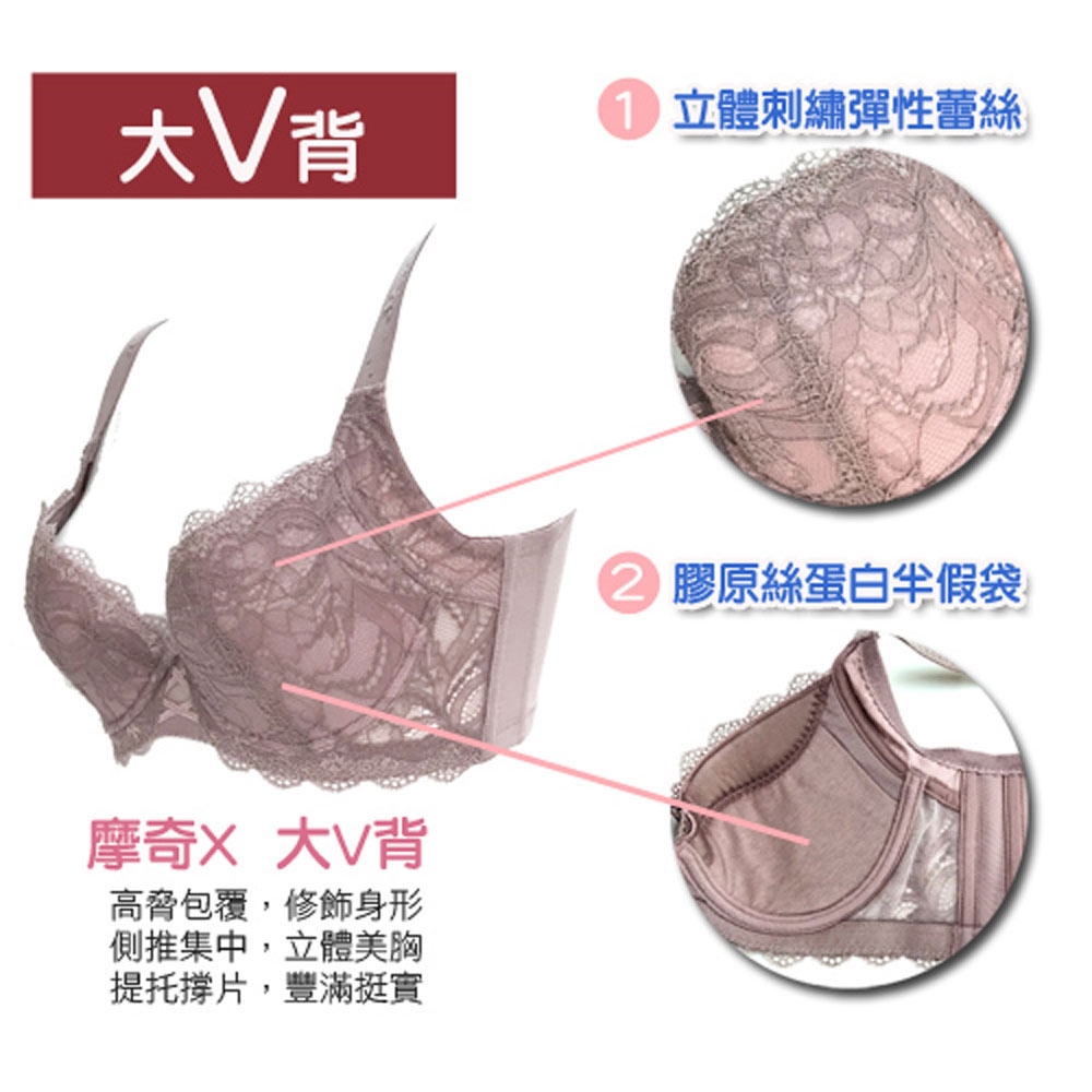 華歌爾-摩奇X-魔翼胸罩DEF90罩杯內衣(沉穩藍) 舒適高脇-大V美背