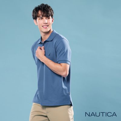 Nautica 官方旗艦 男裝 百搭休閒短袖POLO衫-灰藍色