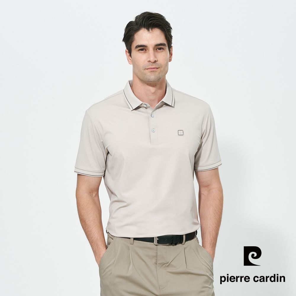 pierre cardin 皮爾卡登 男款 抗菌素面短袖polo衫-米色(5257259-81)