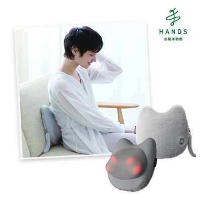 日本Lourdes 台隆手創館Lourdes貓形無線按摩靠枕-灰色140GR(按摩枕 按摩抱枕)