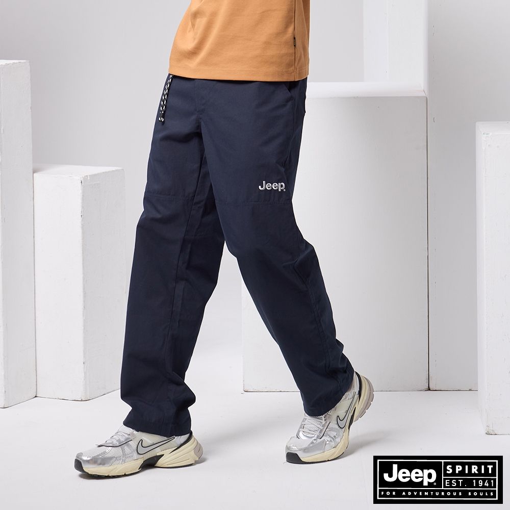 JEEP  男裝 天絲棉混紡單側拉鍊口袋長褲-藍色