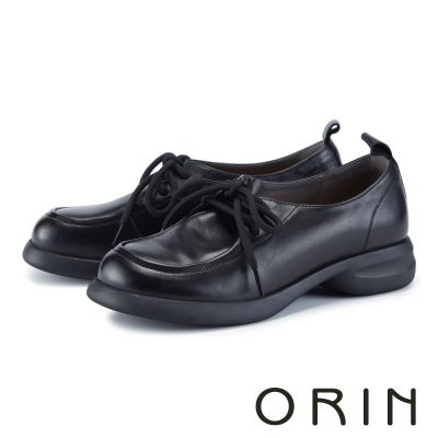 ORIN 真皮百搭綁帶厚底德比鞋 黑色
