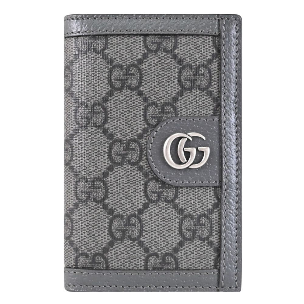 GUCCI Ophidia 經典雙G緹花對開八卡卡夾(深灰)