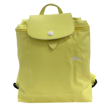 LONGCHAMP 經典LE PLIAGE系列刺繡摺疊暗釦/拉鍊後背包(黃色)
