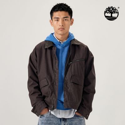 Timberland官方旗艦 男款灰黑色寬版Strafford帆布外套|A5T43CN1