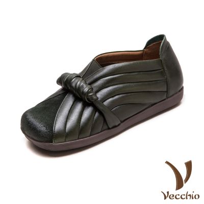 VECCHIO 真皮休閒鞋/真皮頭層牛皮復古線條設計方頭休閒鞋 綠