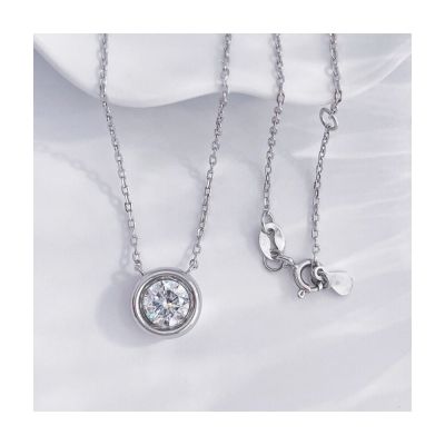 鉅曜 925銀 1克拉 圓漾晶鑽簡約時尚圓鑽鑽石項鍊 （培育鑽石）