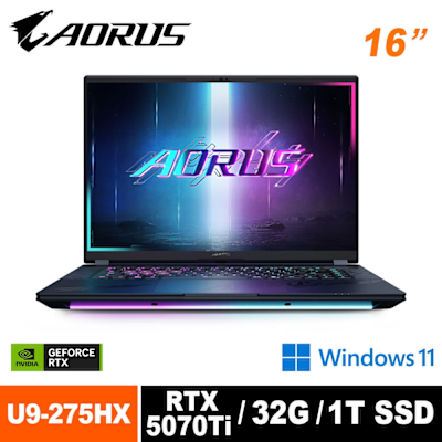 GIGABYTE技嘉 GIGABYTE 技嘉 AORUS MASTER 16 BXHC4TWE64SH 16吋電競筆電 (Ultra 9 275HX/RTX5070 Ti/32G/1TB/Win11/OLED)