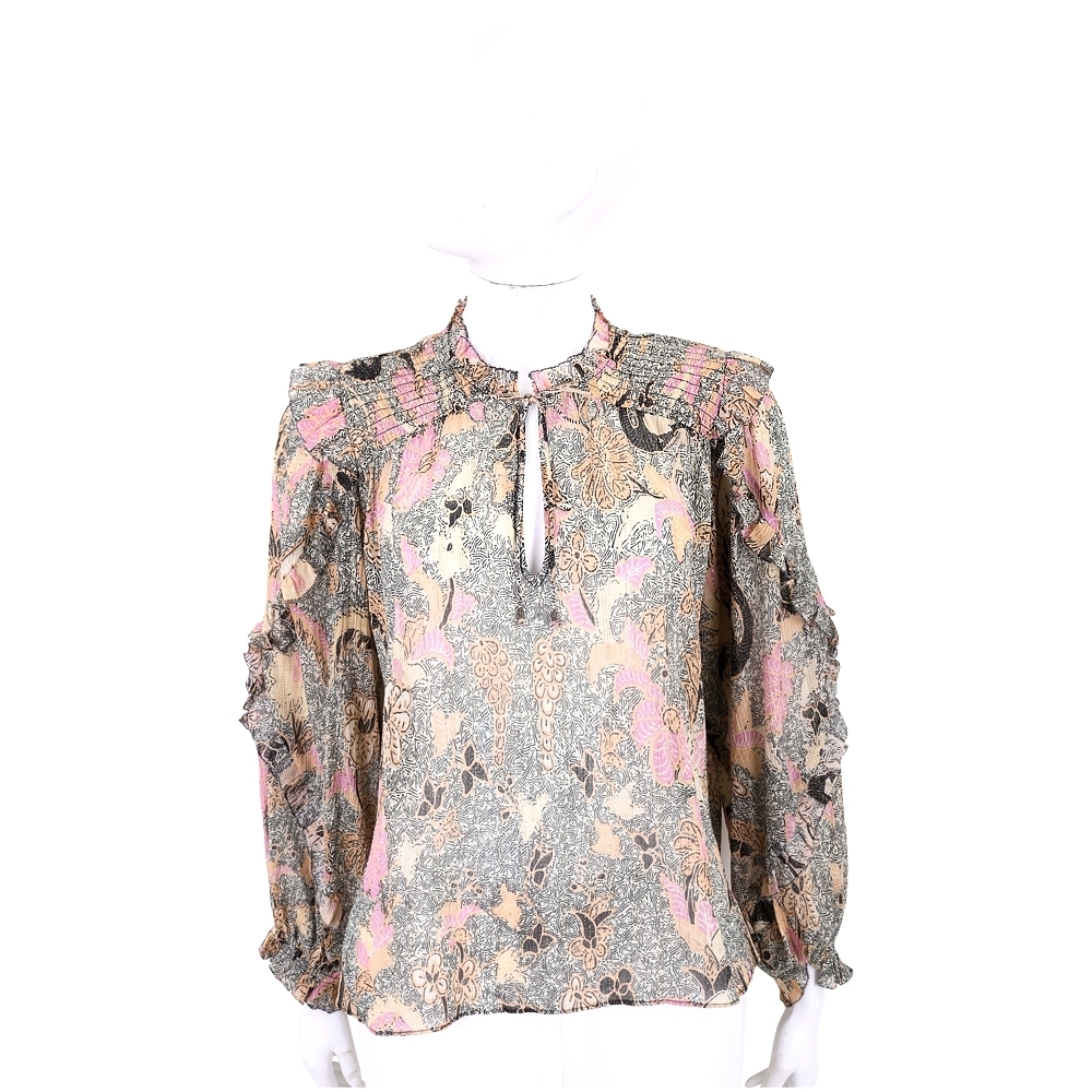 ULLA JOHNSON 絲線緹花荷葉袖紗質上衣