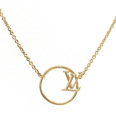 LouisVuitton路易威登 LV M00762 LV Eclipse 浮雕金屬LOGO圓環造型吊墜鎖骨項鍊(金)