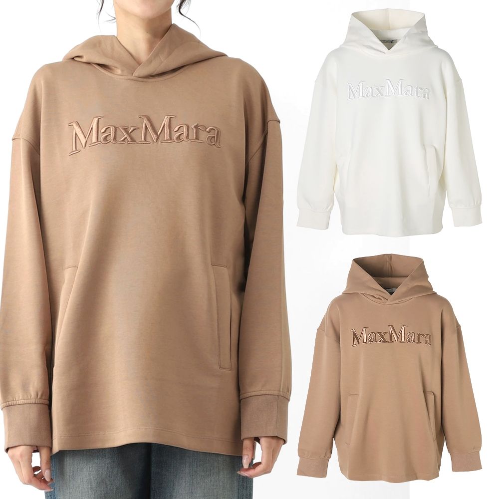 MAX MARA-’S Max Mara VISIERA 字母刺繡 棉質連帽運動衫 大學T-2色可選 (駝色)