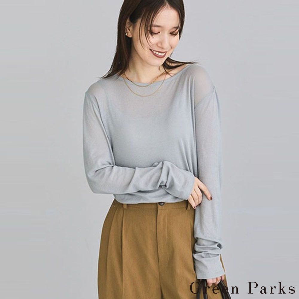 〔Green Parks〕微透輕盈素面圓領上衣
