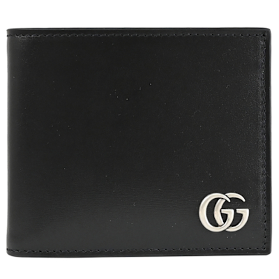 GUCCI GG Marmont 經典款滑面皮革對開八卡短夾(黑)