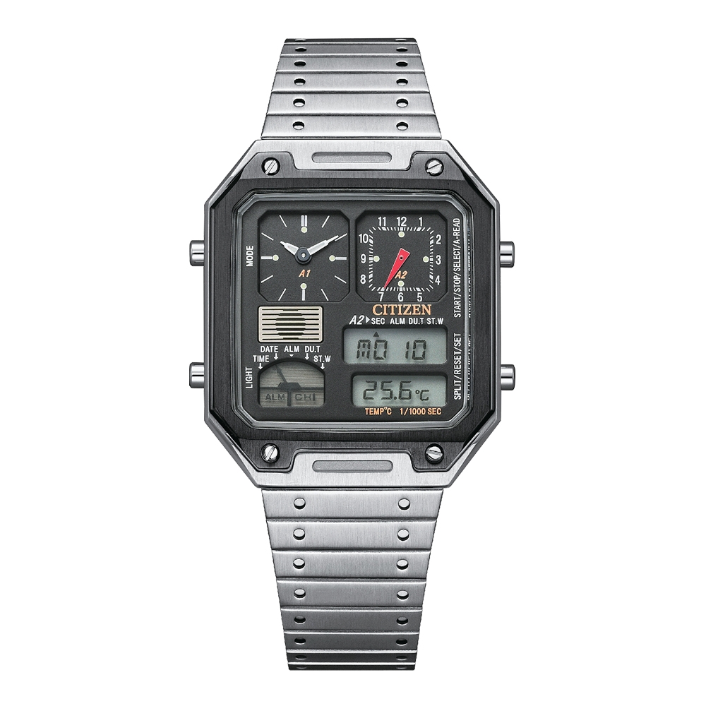 CITIZEN ANA-DIGI TEMP 潮流復刻電子腕錶-銀X黑-JG2126-69E | 其他男錶